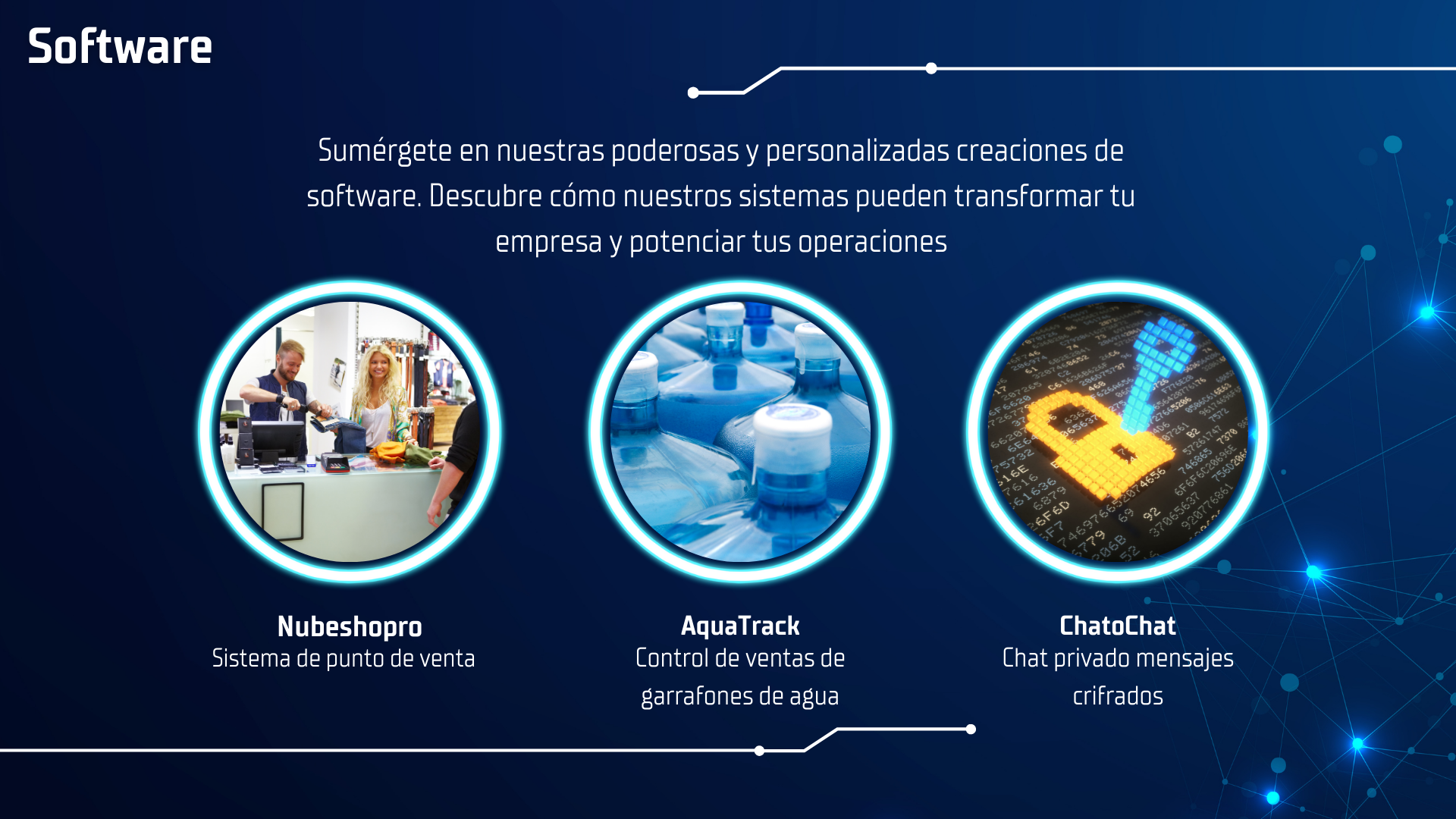 Sumérgete en nuestras poderosas y personalizadas creaciones de software. Descubre cómo nuestros sistemas pueden transformar tu empresa y potenciar tus operaciones